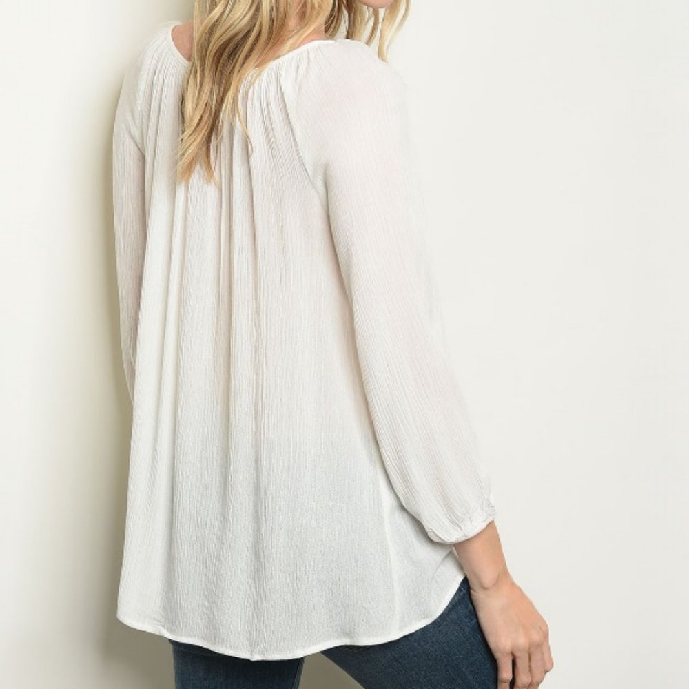 Tie Neck Applique Detail Peasant Blouse - Picture 2 of 7